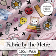 Cute Kawaii School Supplies Cat Books Clock Pencil Pink Seamless Pattern Digital Print Fabric by the Metre UK Sewing Quilting Textile