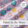 Cute Kawaii Space Rocket Planet Globe Sun Star Purple Seamless Pattern Digital Print Fabric by the Metre UK Sewing Quilting Textile