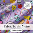 School Supplies Purple Background Rainbow Apple Glue Pen Ruler Seamless Pattern Digital Print Fabric by the Metre UK Sewing Quilting Textile