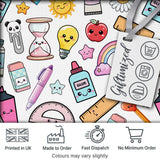 Cute Kawaii Creative School Supplies Mixed  Fun Seamless Pattern Digital Print Fabric by the Metre UK Sewing Quilting Textile