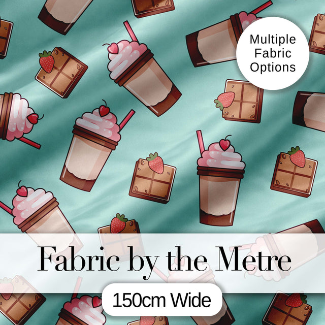 Cute Chocolate Milkshake Mint Background Sweet Drink Seamless Pattern Digital Print Fabric by the Metre UK Sewing Quilting Textile