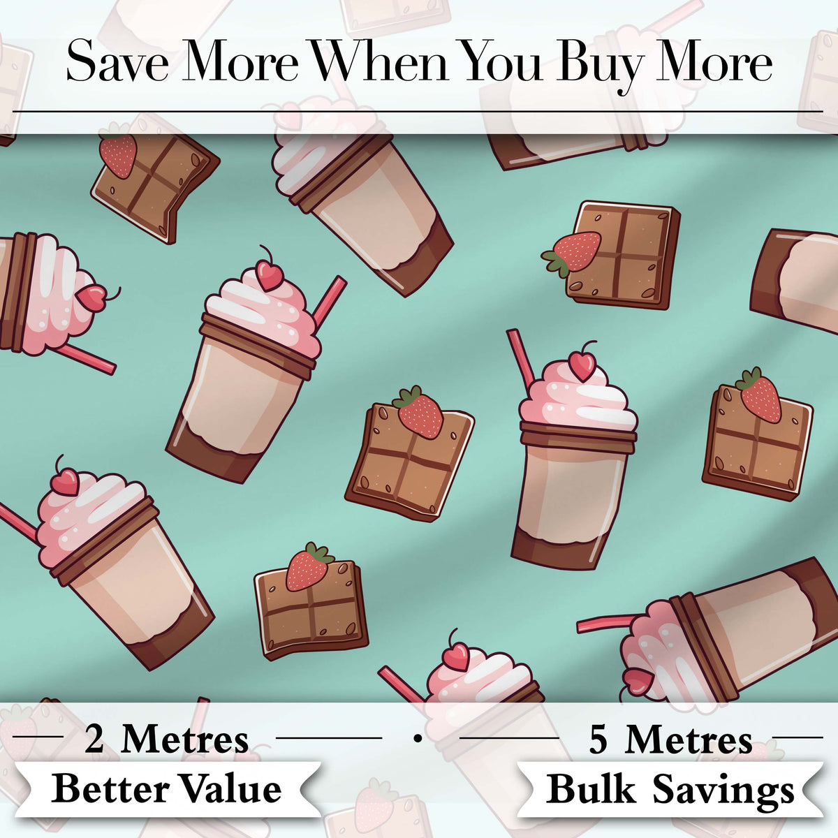 Cute Chocolate Milkshake Mint Background Sweet Drink Seamless Pattern Digital Print Fabric by the Metre UK Sewing Quilting Textile