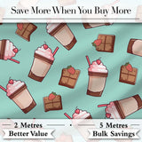 Cute Chocolate Milkshake Mint Background Sweet Drink Seamless Pattern Digital Print Fabric by the Metre UK Sewing Quilting Textile