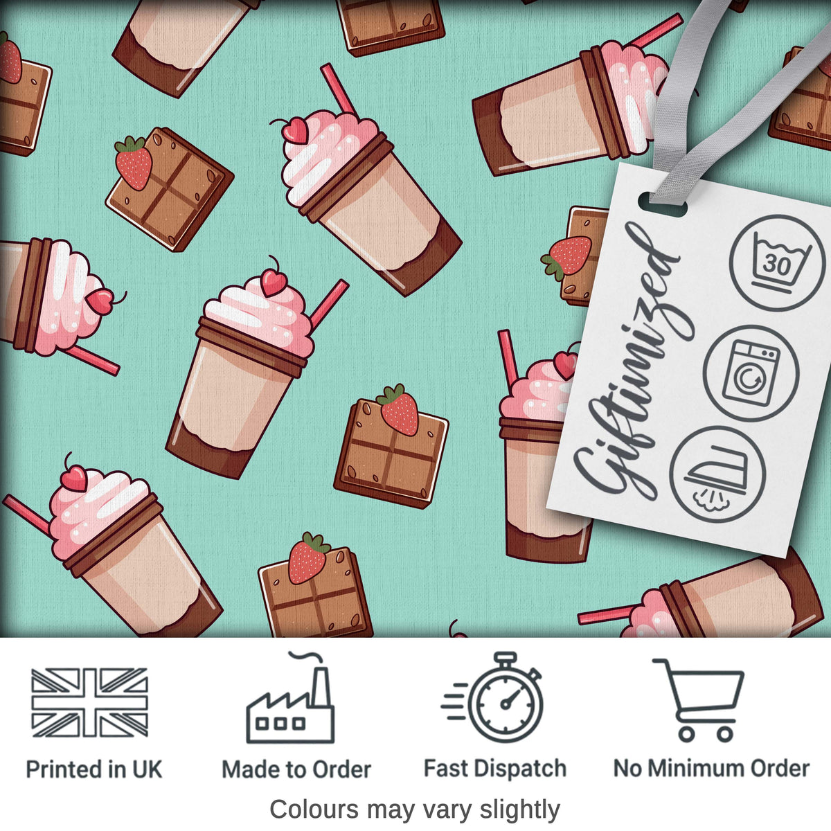 Cute Chocolate Milkshake Mint Background Sweet Drink Seamless Pattern Digital Print Fabric by the Metre UK Sewing Quilting Textile