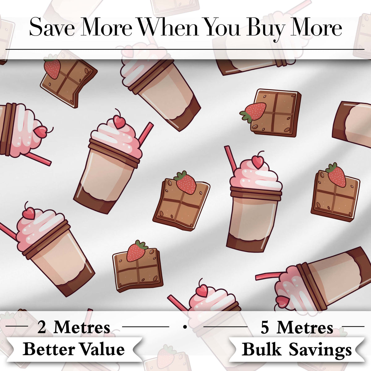 Cute Chocolate Milkshake Light Grey Background Sweet Drink Seamless Pattern Digital Print Fabric by the Metre UK Sewing Quilting Textile