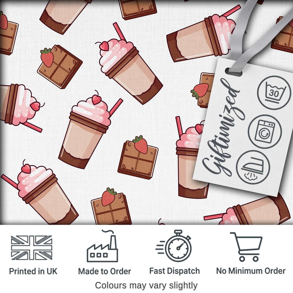 Cute Chocolate Milkshake Light Grey Background Sweet Drink Seamless Pattern Digital Print Fabric by the Metre UK Sewing Quilting Textile