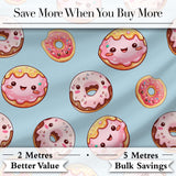 Cute Kawaii Donuts Sky Blue Frosted Sweet Dessert Seamless Pattern Digital Print Fabric by the Metre UK Sewing Quilting Textile