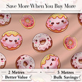 Cute Kawaii Donuts Peach Background Sweet Dessert Seamless Pattern Digital Print Fabric by the Metre UK Sewing Quilting Textile