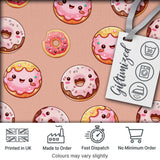 Cute Kawaii Donuts Peach Background Sweet Dessert Seamless Pattern Digital Print Fabric by the Metre UK Sewing Quilting Textile