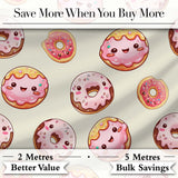 Cute Kawaii Donuts Cream Background Sweet Dessert Seamless Pattern Digital Print Fabric by the Metre UK Sewing Quilting Textile