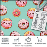 Cute Kawaii Donuts Mint Background Sweet Dessert Seamless Pattern Digital Print Fabric by the Metre UK Sewing Quilting Textile
