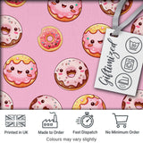Cute Kawaii Donuts Pink Background Sweet Dessert Seamless Pattern Digital Print Fabric by the Metre UK Sewing Quilting Textile