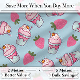 Cute Strawberry Milkshake Cupcake Dessert Seamless Pattern Digital Print Fabric by the Metre UK Sewing Quilting Textile