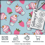 Cute Strawberry Milkshake Cupcake Dessert Seamless Pattern Digital Print Fabric by the Metre UK Sewing Quilting Textile