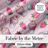 Cute Strawberry Milkshake Cupcake Blush Pink Background Seamless Pattern Digital Print Fabric by the Metre UK Sewing Quilting Textile