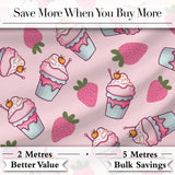 Cute Strawberry Milkshake Cupcake Blush Pink Background Seamless Pattern Digital Print Fabric by the Metre UK Sewing Quilting Textile