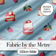 Cute Strawberry Cake Cherry Dessert Blue Background Seamless Pattern Digital Print Fabric by the Metre UK Sewing Quilting Textile