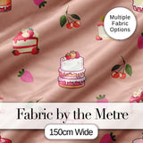 Cute Strawberry Cherry Cake Dessert Beige Background Seamless Pattern Digital Print Fabric by the Metre UK Sewing Quilting Textile