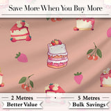 Cute Strawberry Cherry Cake Dessert Beige Background Seamless Pattern Digital Print Fabric by the Metre UK Sewing Quilting Textile