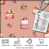 Cute Strawberry Cherry Cake Dessert Beige Background Seamless Pattern Digital Print Fabric by the Metre UK Sewing Quilting Textile