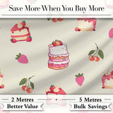 Cute Strawberry Cherry Cake Dessert Cream Background Seamless Pattern Digital Print Fabric by the Metre UK Sewing Quilting Textile