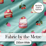 Cute Strawberry Cherry Cake Dessert Mint Green Background Seamless Pattern Digital Print Fabric by the Metre UK Sewing Quilting Textile