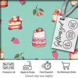 Cute Strawberry Cherry Cake Dessert Mint Green Background Seamless Pattern Digital Print Fabric by the Metre UK Sewing Quilting Textile