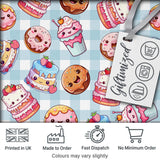 Cute Kawaii Donut Cake Dessert Blue Gingham Background Seamless Pattern Digital Print Fabric by the Metre UK Sewing Quilting Textile