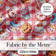 Cute Kawaii Donut Cake Dessert Red Gingham Seamless Pattern Digital Print Fabric by the Metre UK Sewing Quilting Textile