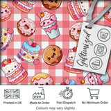Cute Kawaii Donut Cake Dessert Red Gingham Seamless Pattern Digital Print Fabric by the Metre UK Sewing Quilting Textile