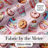 Cute Kawaii Donuts Cakes Desserts Soft Pink Background Seamless Pattern Digital Print Fabric by the Metre UK Sewing Quilting Textile