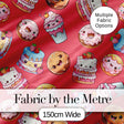 Cute Kawaii Donuts Cakes Desserts Red Background Seamless Pattern Digital Print Fabric by the Metre UK Sewing Quilting Textile