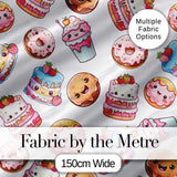 Cute Kawaii Donuts Cakes Desserts Light Grey Background Seamless Pattern Digital Print Fabric by the Metre UK Sewing Quilting Textile
