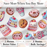 Cute Kawaii Donuts Cakes Desserts Light Grey Background Seamless Pattern Digital Print Fabric by the Metre UK Sewing Quilting Textile