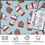 Cute Chocolate Strawberry Milkshake Blue Background Seamless Pattern Digital Print Fabric by the Metre UK Sewing Quilting Textile