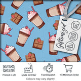 Cute Chocolate Strawberry Milkshake Blue Background Seamless Pattern Digital Print Fabric by the Metre UK Sewing Quilting Textile
