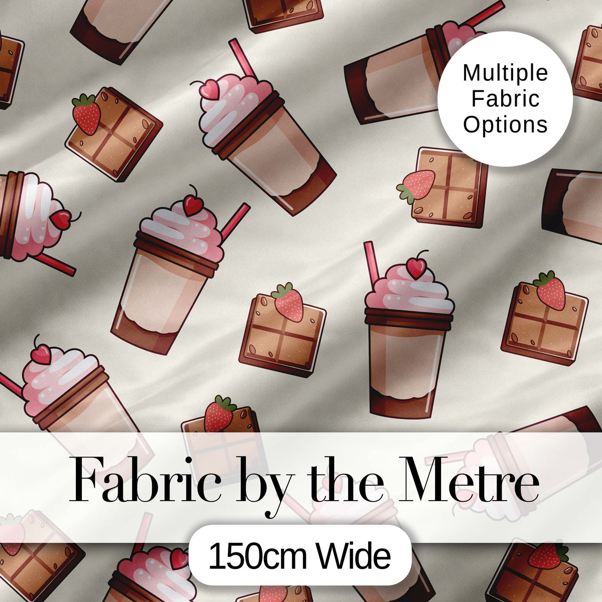 Cute Chocolate Strawberry Milkshake Cream Background Seamless Pattern Digital Print Fabric by the Metre UK Sewing Quilting Textile