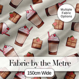 Cute Chocolate Strawberry Milkshake Cream Background Seamless Pattern Digital Print Fabric by the Metre UK Sewing Quilting Textile