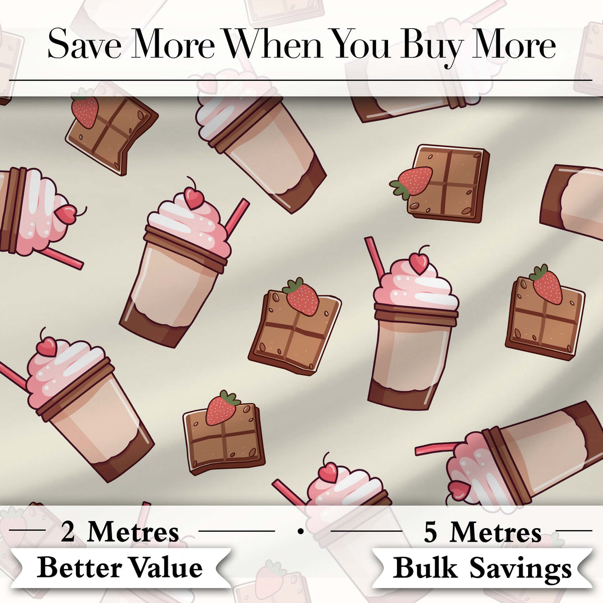 Cute Chocolate Strawberry Milkshake Cream Background Seamless Pattern Digital Print Fabric by the Metre UK Sewing Quilting Textile