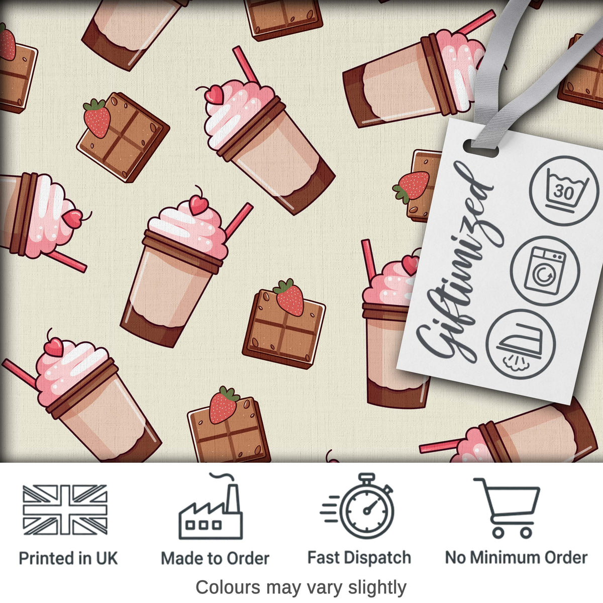 Cute Chocolate Strawberry Milkshake Cream Background Seamless Pattern Digital Print Fabric by the Metre UK Sewing Quilting Textile