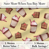 Cute Chocolate Strawberry Milkshake Yellow Background Seamless Pattern Digital Print Fabric by the Metre UK Sewing Quilting Textile