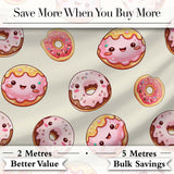 Cute Kawaii Donuts with Pink Icing Cream Background Seamless Pattern Digital Print Fabric by the Metre UK Sewing Quilting Textile