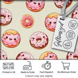 Cute Kawaii Donuts with Pink Icing Cream Background Seamless Pattern Digital Print Fabric by the Metre UK Sewing Quilting Textile