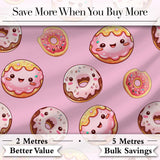 Cute Kawaii Donuts with Pink Icing Pink Background Seamless Pattern Digital Print Fabric by the Metre UK Sewing Quilting Textile