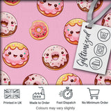 Cute Kawaii Donuts with Pink Icing Pink Background Seamless Pattern Digital Print Fabric by the Metre UK Sewing Quilting Textile