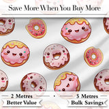 Cute Kawaii Donuts with Pink Icing Grey Background Seamless Pattern Digital Print Fabric by the Metre UK Sewing Quilting Textile