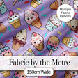 Cute Kawaii Ice Cream Desserts on Purple Background Seamless Pattern Digital Print Fabric by the Metre UK Sewing Quilting Textile