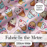 Cute Kawaii Ice Cream Desserts on Pink Background Seamless Pattern Digital Print Fabric by the Metre UK Sewing Quilting Textile