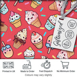Cute Kawaii Ice Cream Desserts on Red Background Seamless Pattern Digital Print Fabric by the Metre UK Sewing Quilting Textile