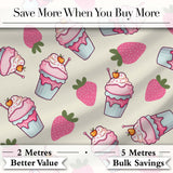 Cute Strawberry Cupcakes and Sweet Treats on Cream Background Seamless Pattern Digital Print Fabric by the Metre UK Sewing Quilting Textile